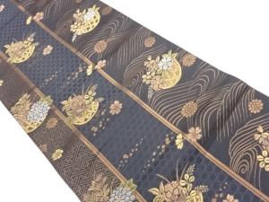 縞に花籠・波模様織出し袋帯